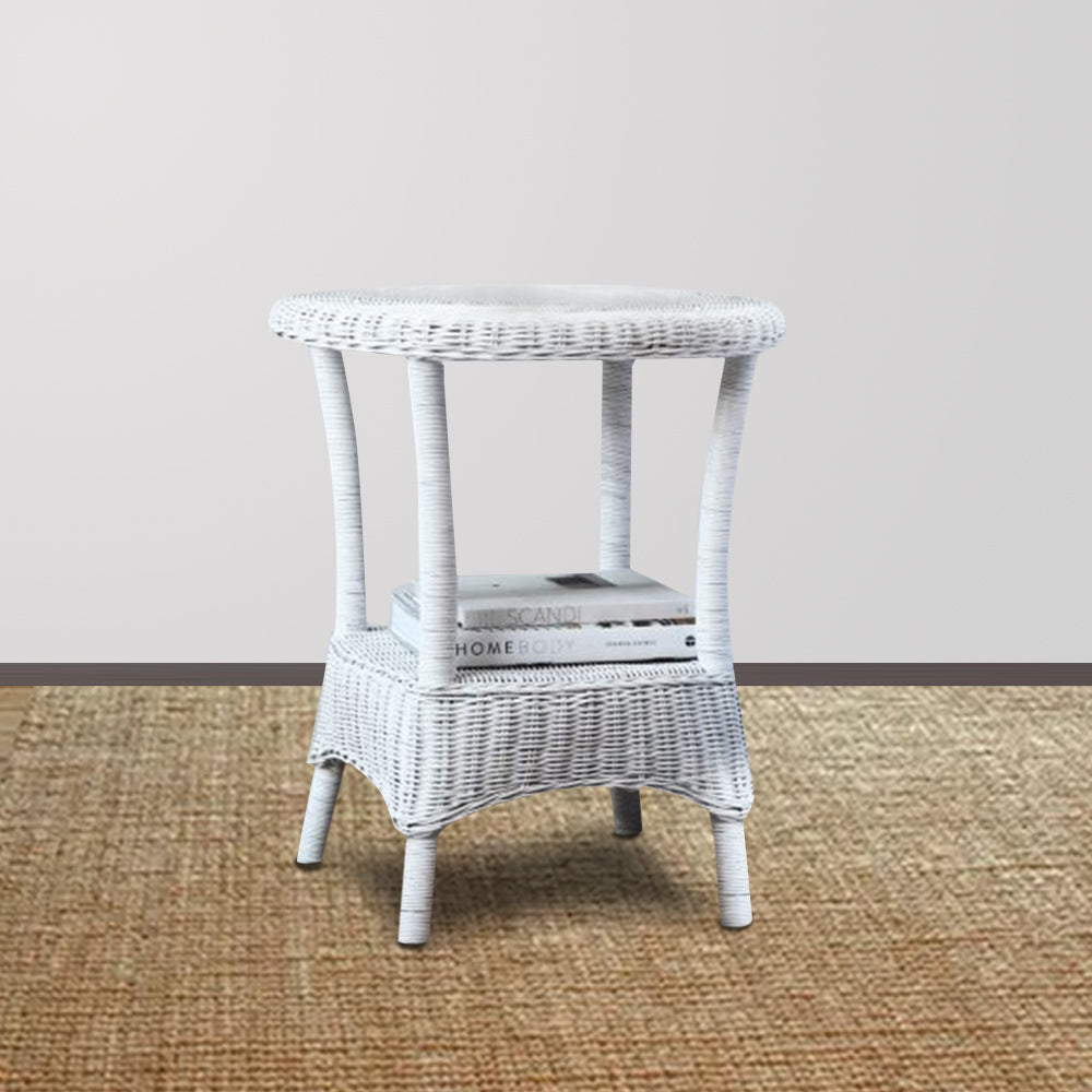 Hampton Wicker Side Table – White Wicker